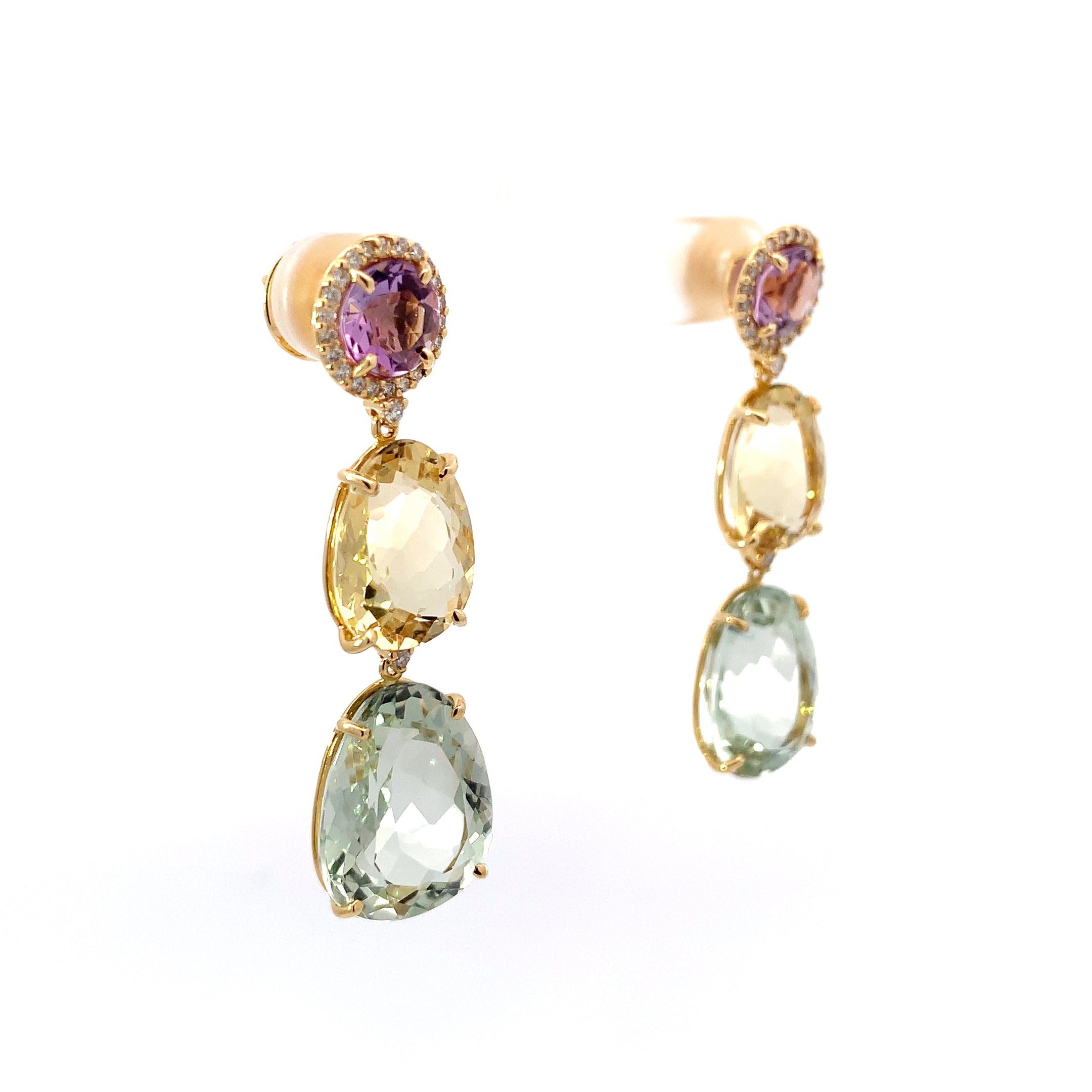 AMETHYST, CITRINE, PRAZIOLITE EARRINGS
