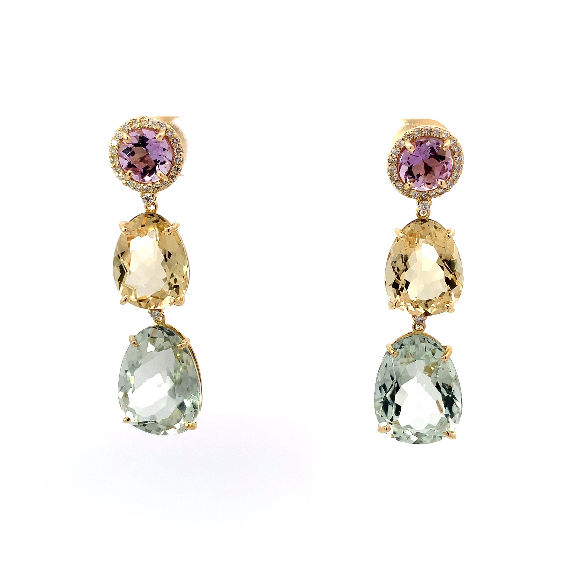 AMETHYST, CITRINE, PRAZIOLITE EARRINGS