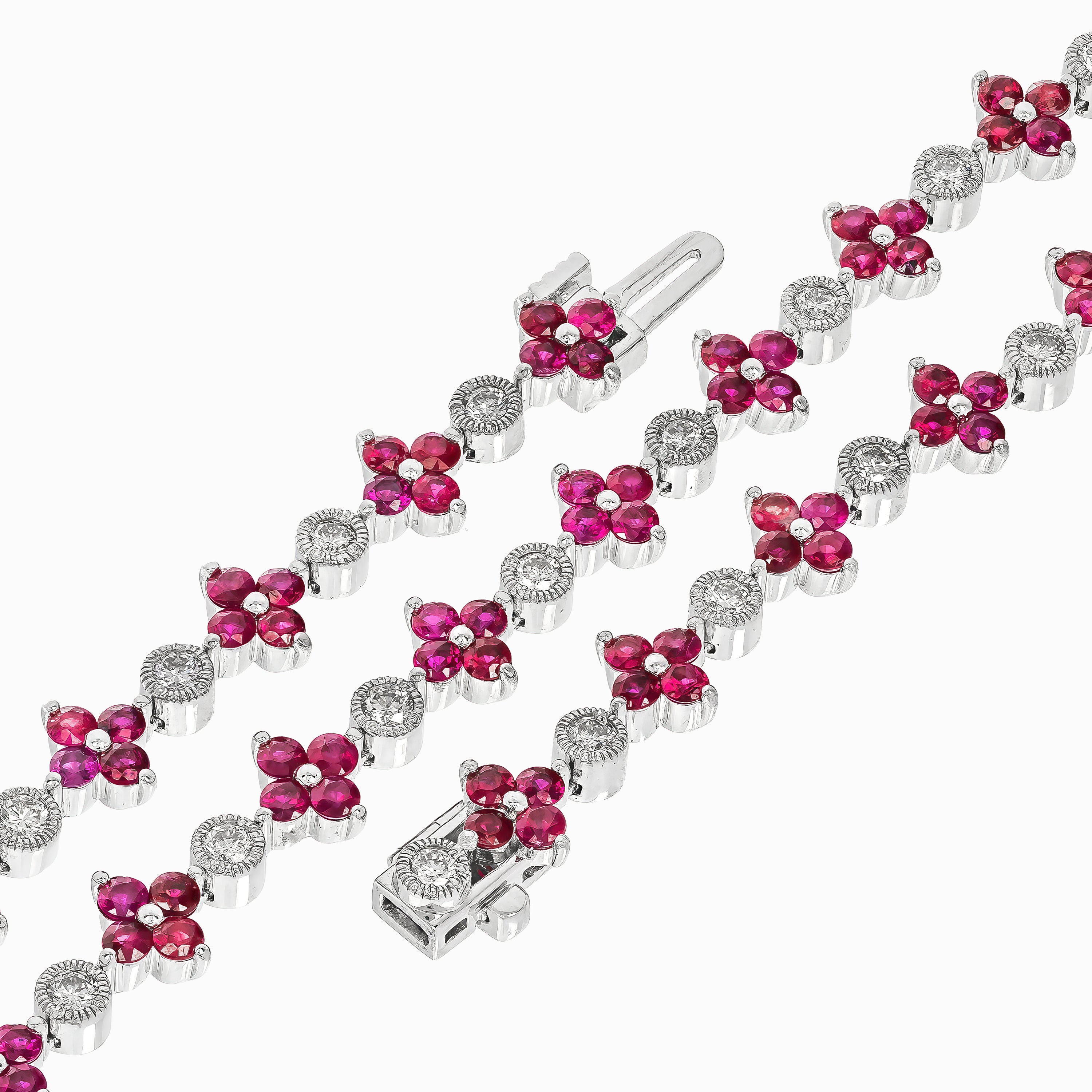 White Gold Gemstone Necklace with Diamond, Ruby Stones