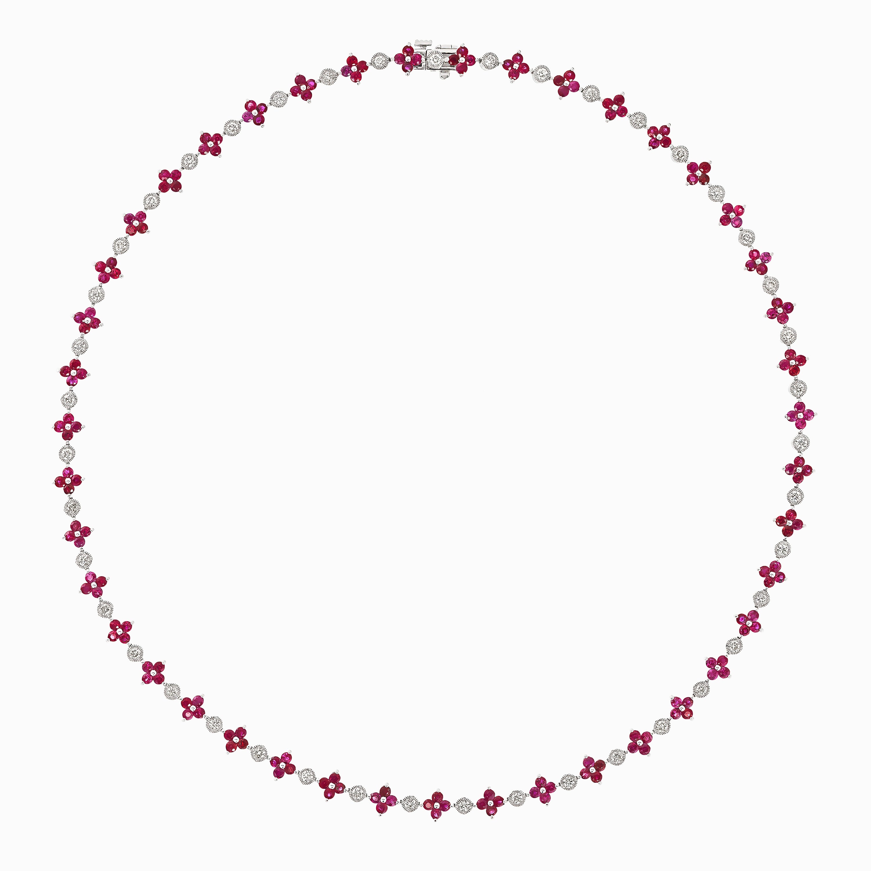White Gold Gemstone Necklace with Diamond, Ruby Stones