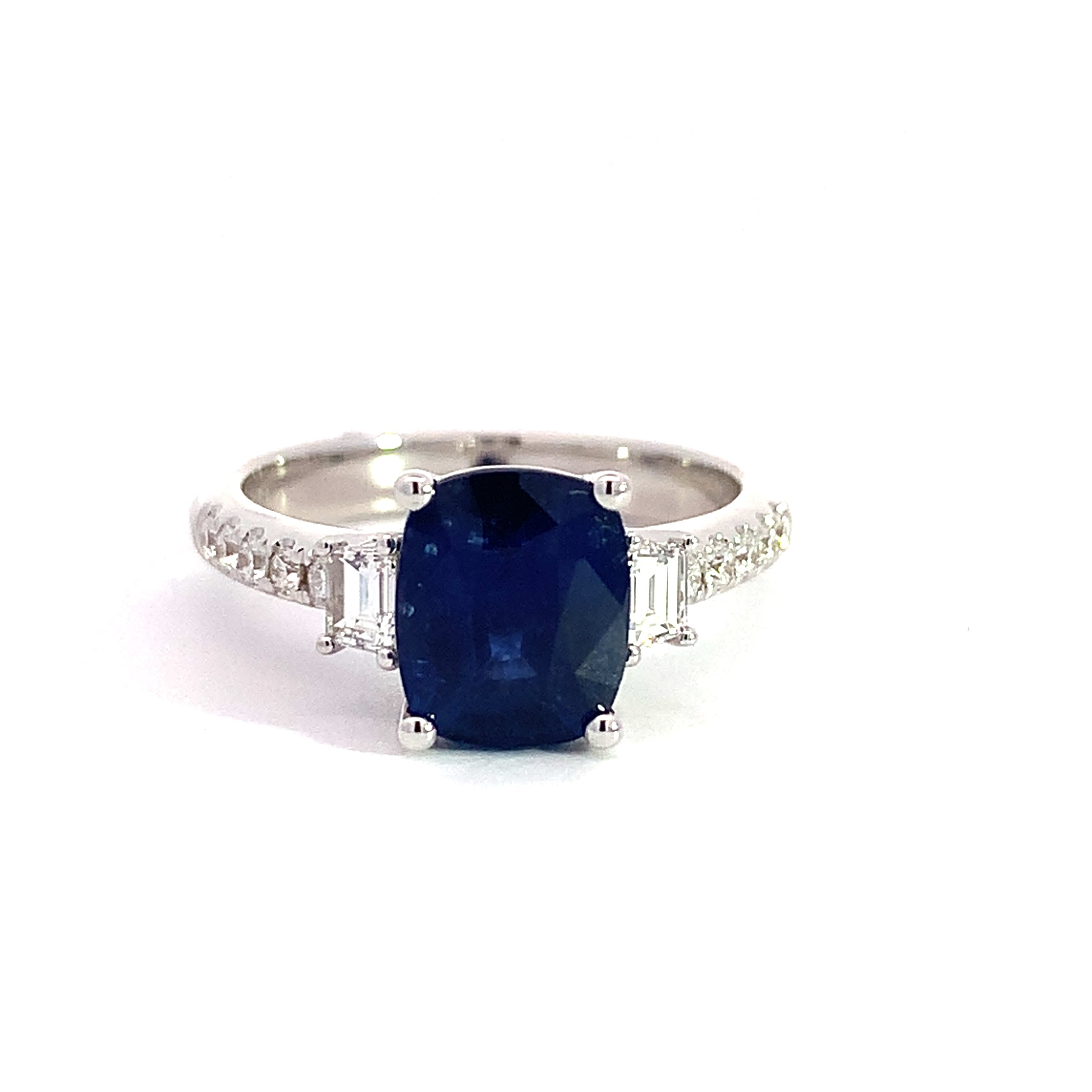 White Gold Ring with Diamond, Sapphire Stones