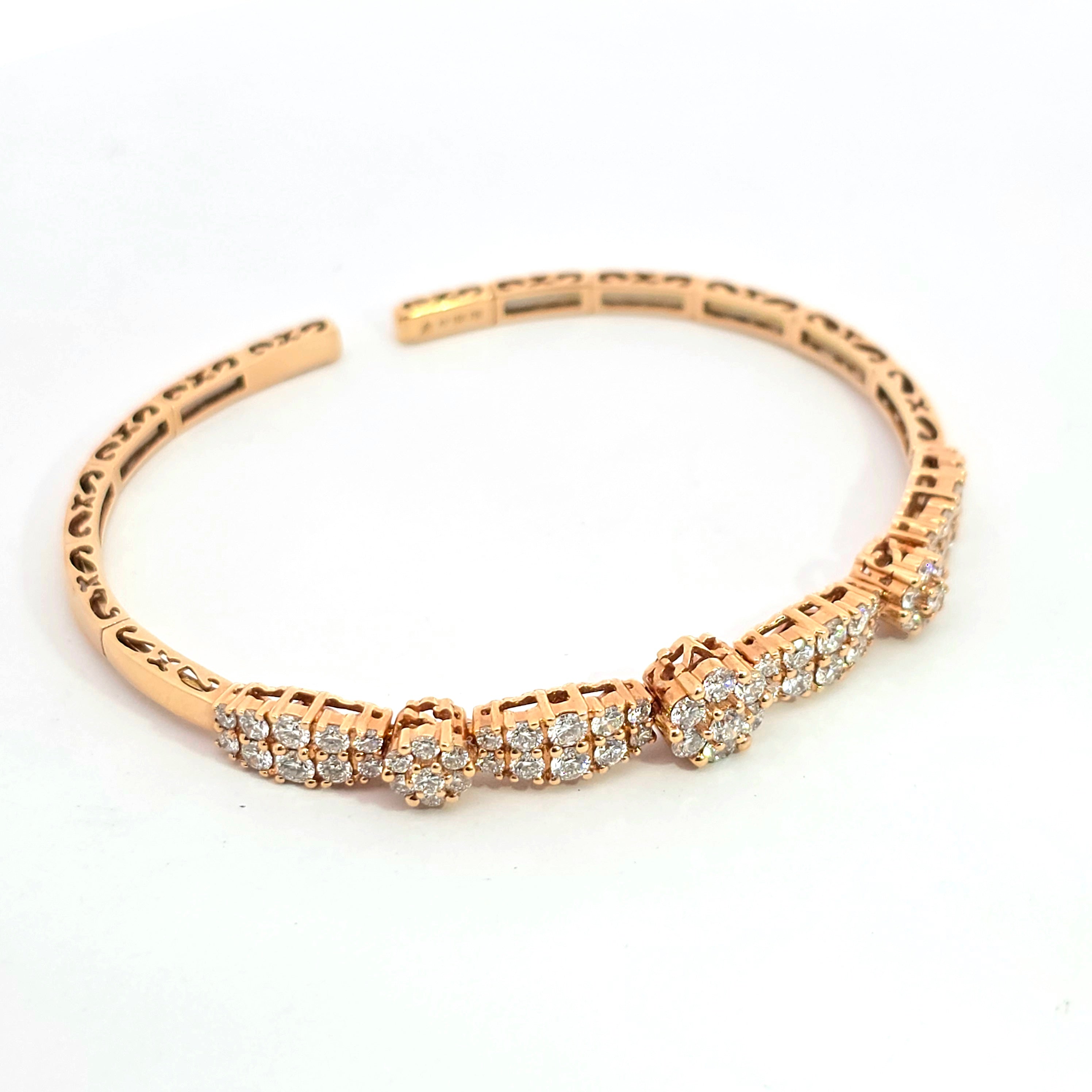 Rose Gold Bangle Bracelet with Diamond Only Stones