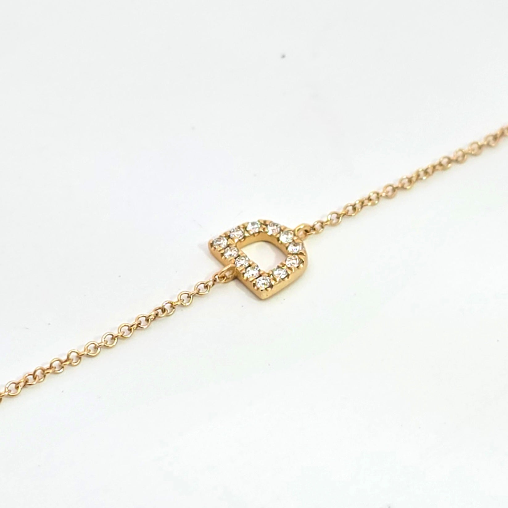 Letter D Yellow Gold Chain Initial Bracelet with Diamond Stones