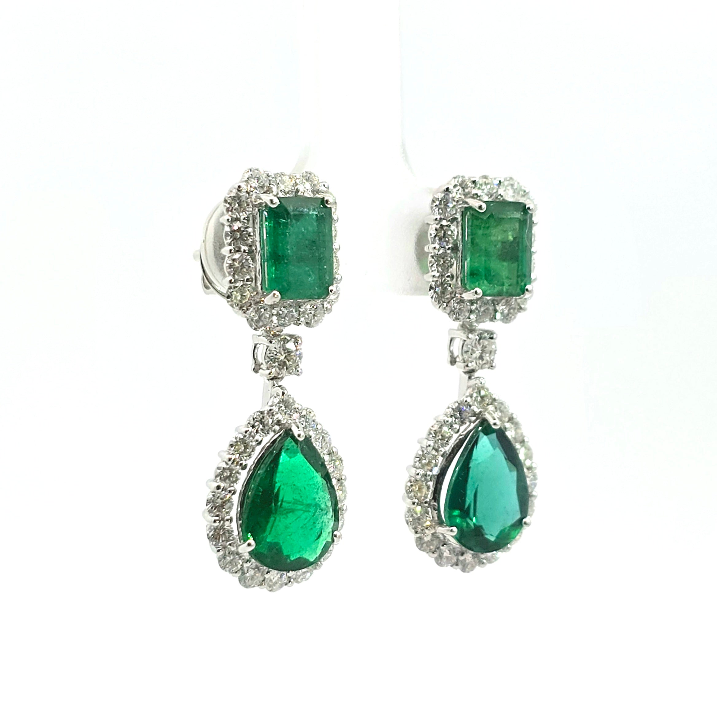 White Gold Gemstone Earrings with Emerald Stones