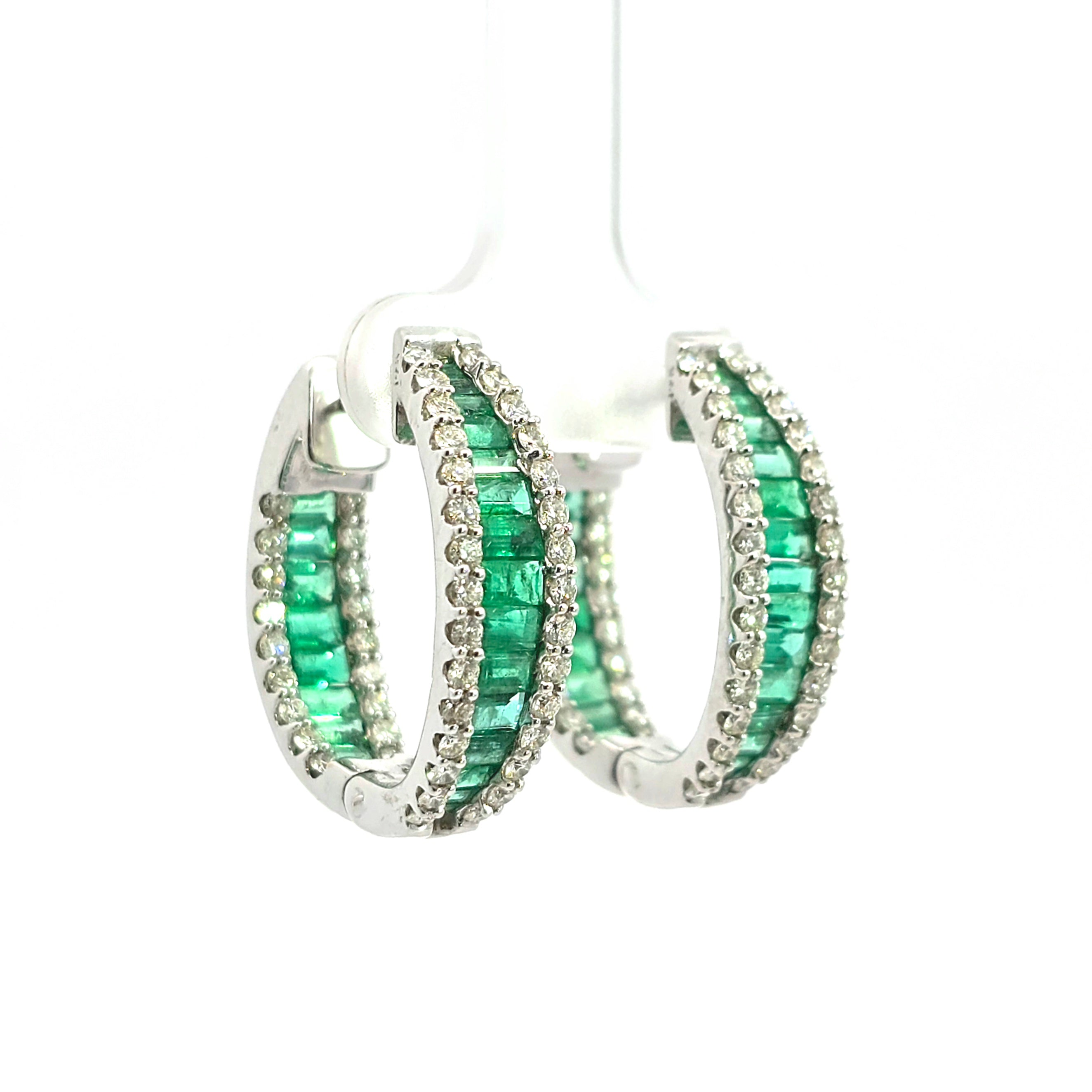 White Gold Ring with Diamond, Emerald Stones