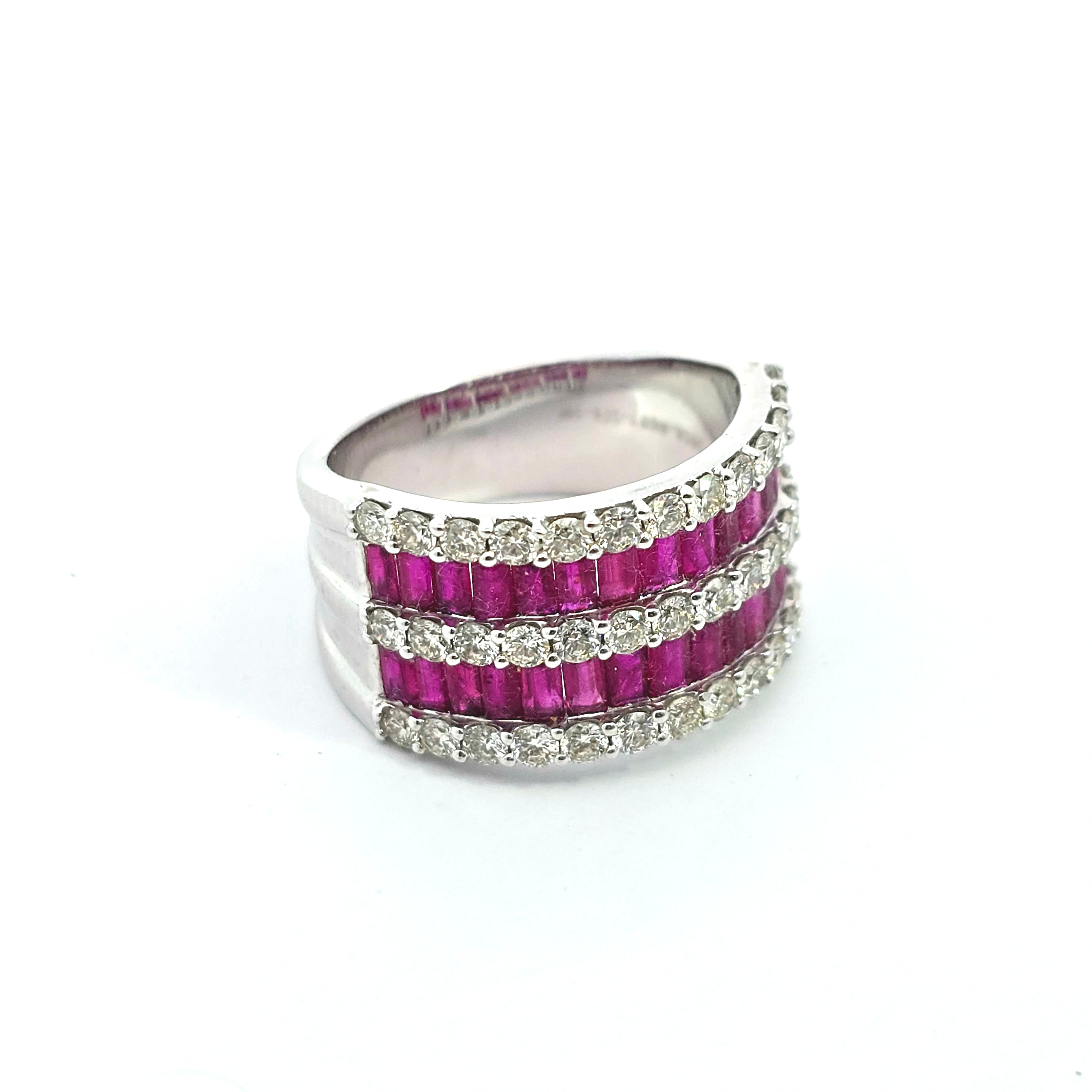 White Gold Ring with Diamond, Ruby Stones
