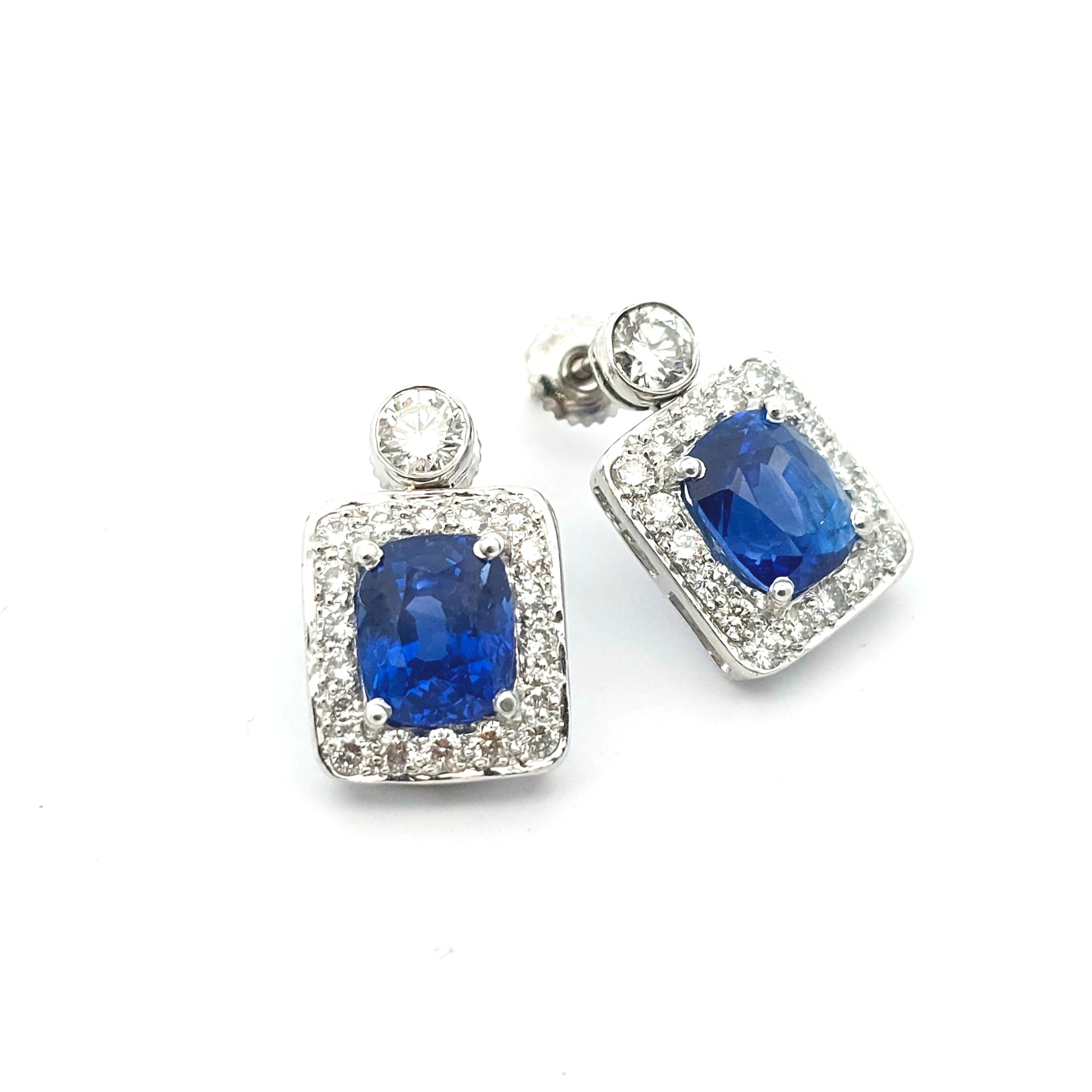 White Gold Stud Earrings With Sapphire, Diamond Stones
