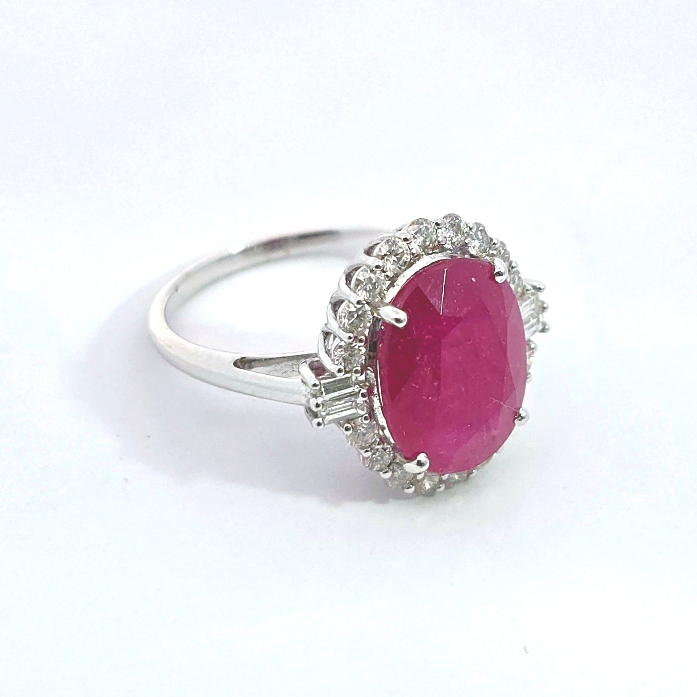 White Gold Ring with Diamond, Ruby Stones