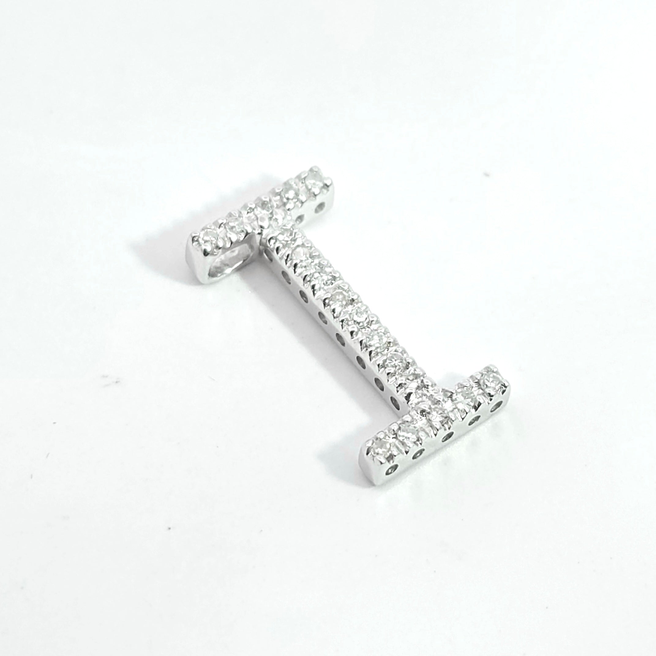 Letter I White Gold Pendant Initial Necklace with Diamond Only Stones