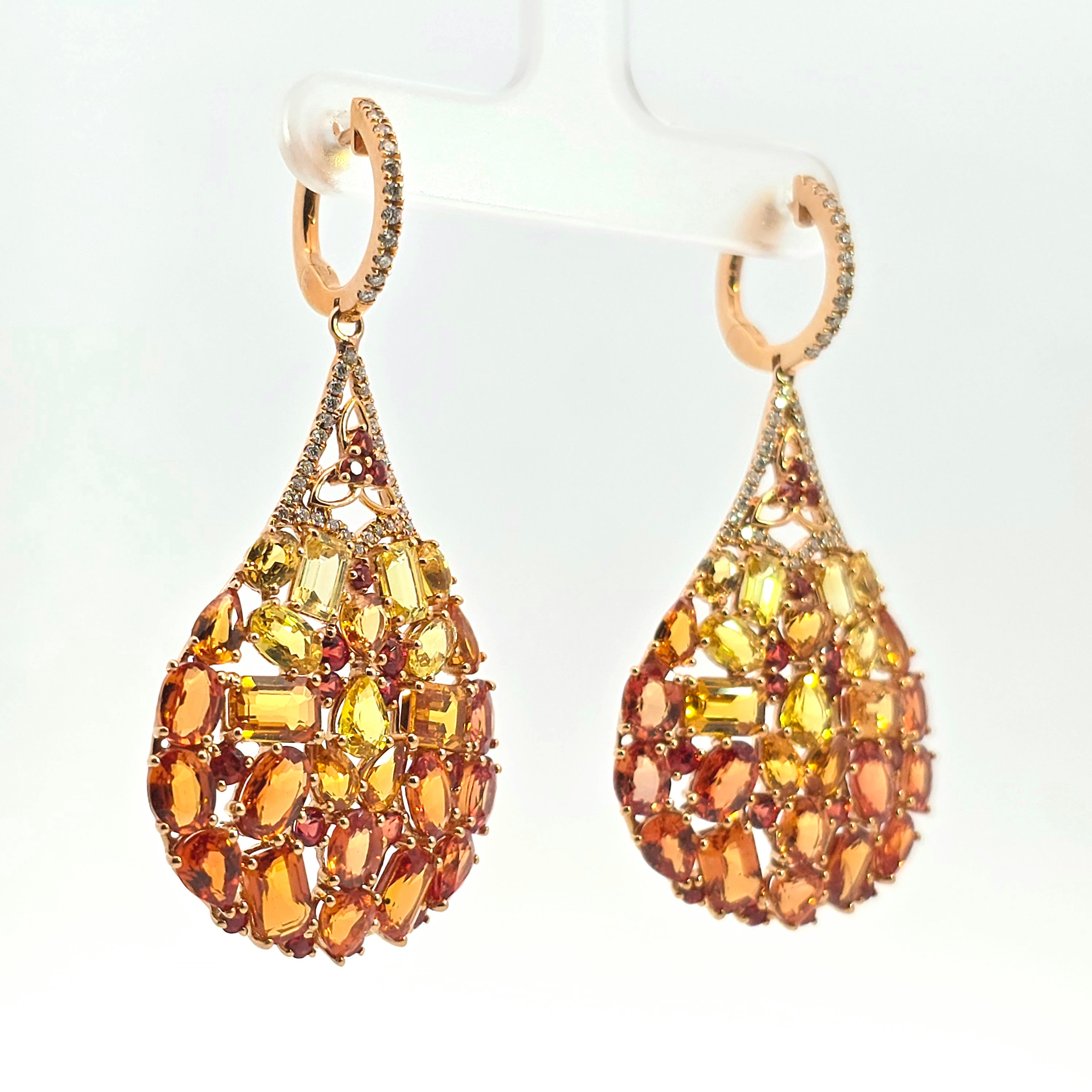 Rose Gold Drop Earrings with Diamond, Sapphire Stones
