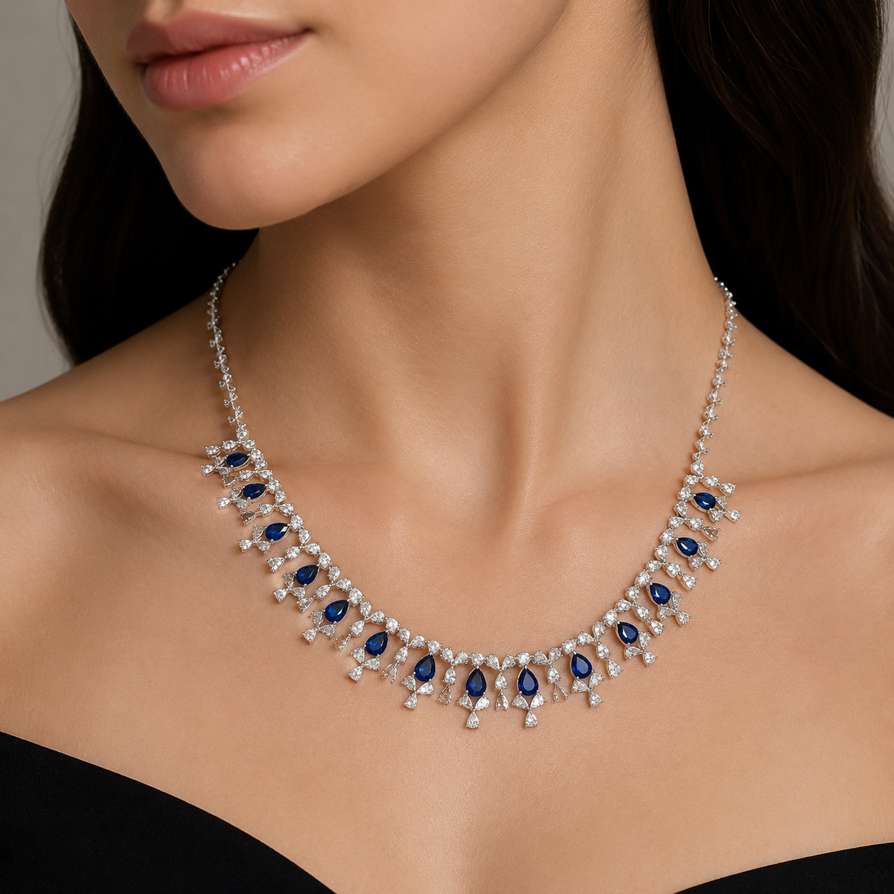 White Gold Sapphire and Diamond Necklace