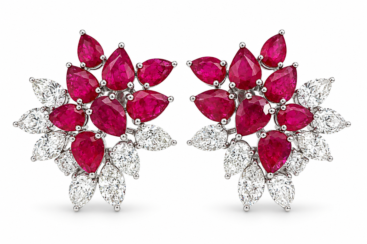 White Gold Ruby and Diamond Earrings
