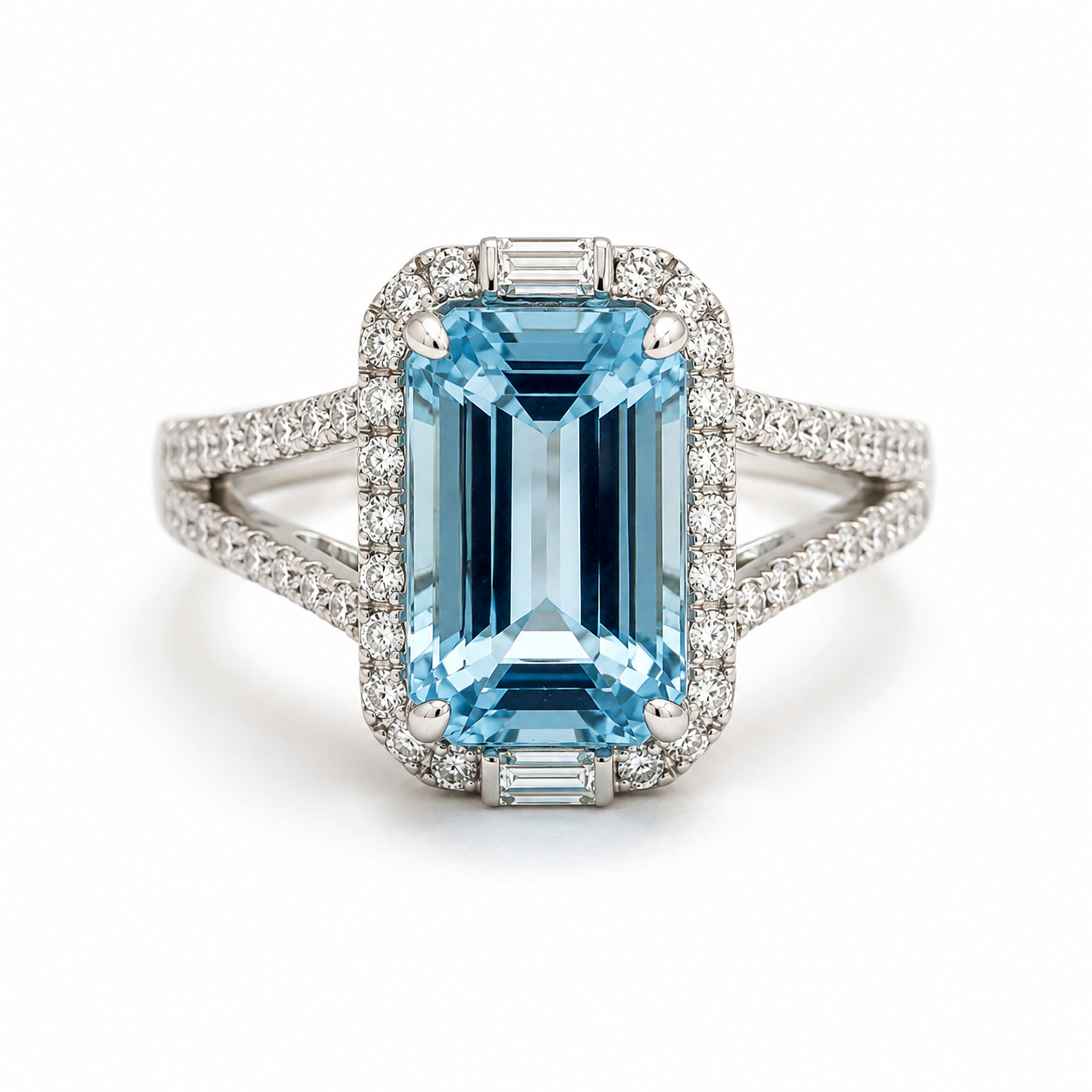 White Gold Aquamarine and Diamond Ring