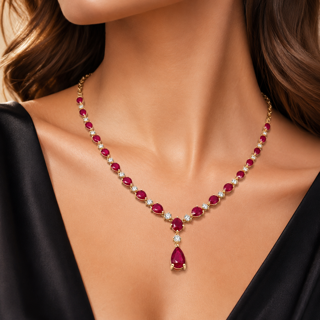 Yellow Gold Ruby and Diamond Necklace