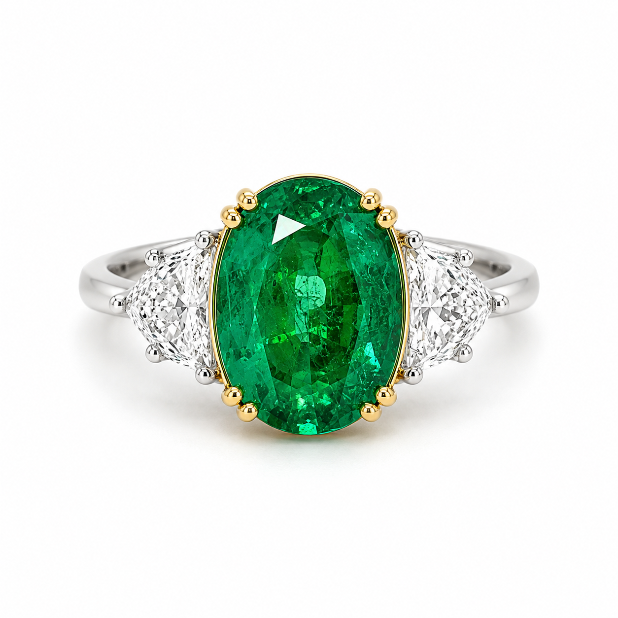 White Gold Emerald and Diamond Ring