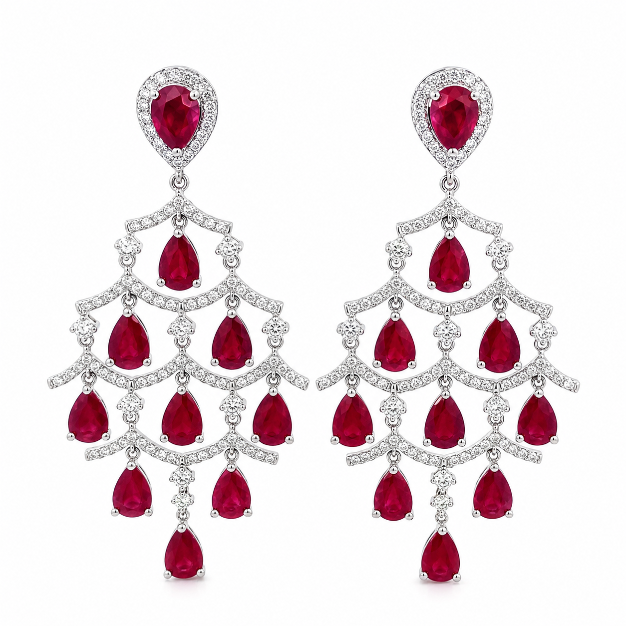 White Gold Ruby and Diamond Earrings
