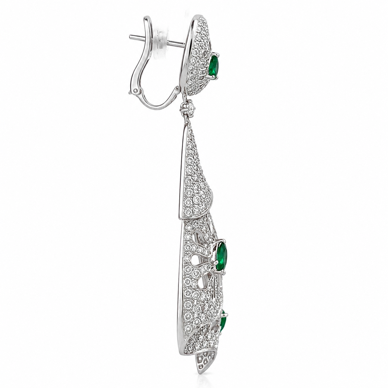 White Gold Diamond and Emerald Earrings