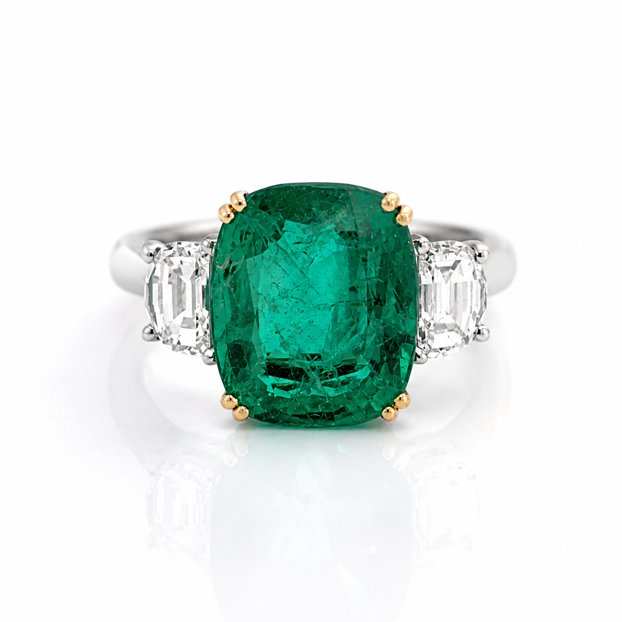 White Gold Emerald and Diamond Ring