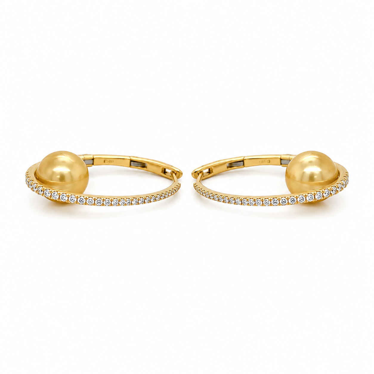 Yellow Gold Pearl and Diamond Earrings