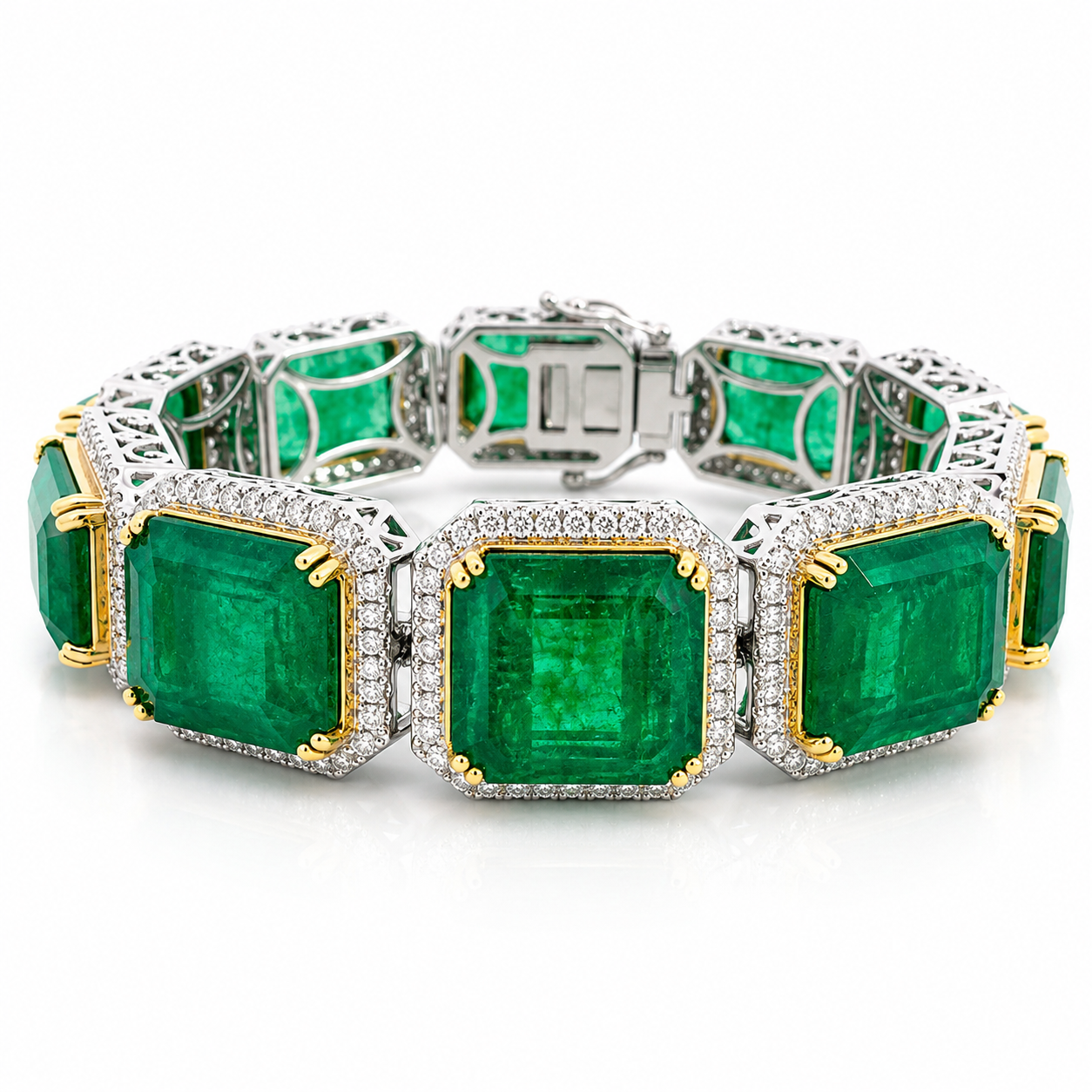 White Gold Diamond and Emerald Bracelet