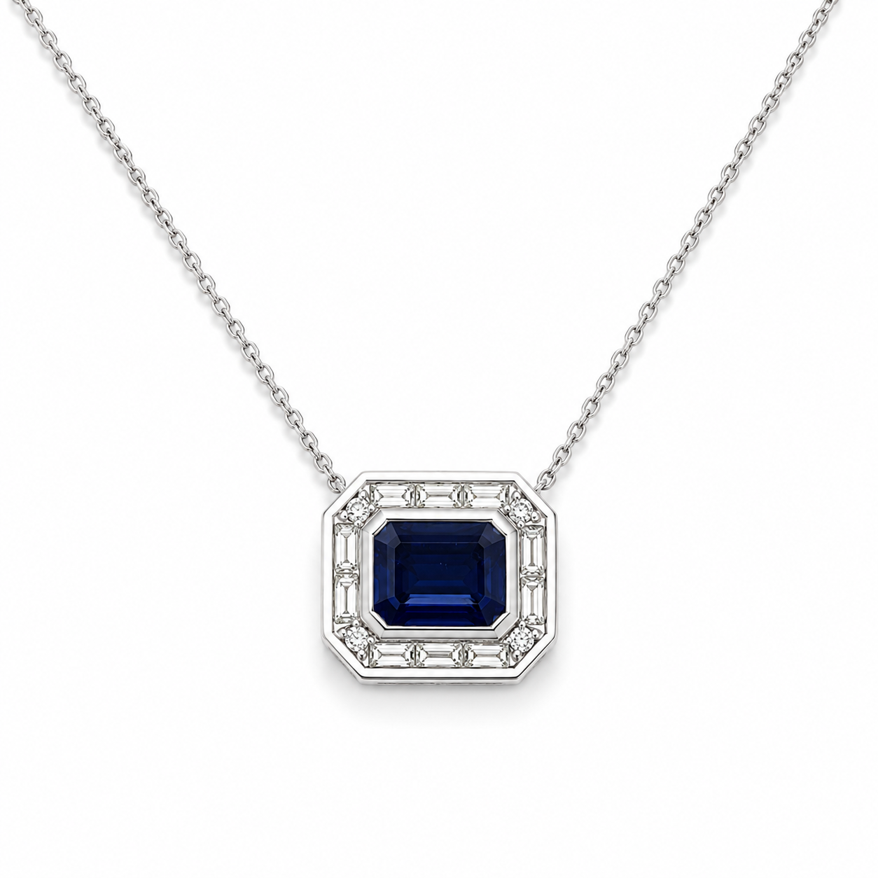 White Gold Sapphire and Diamond Necklace