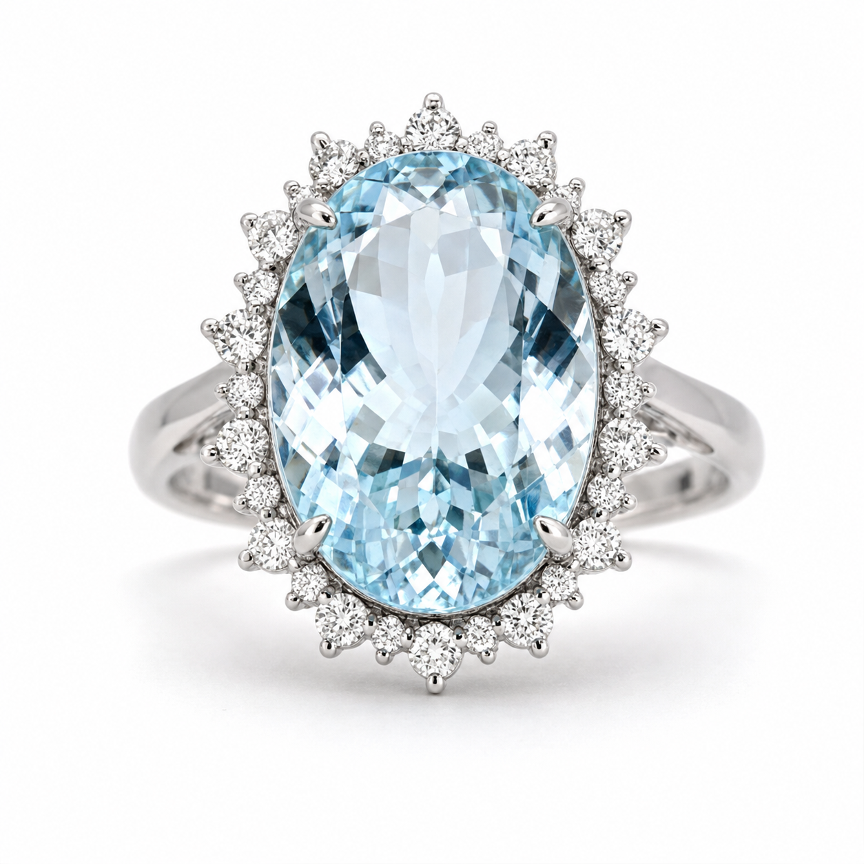 White Gold Aquamarine and Diamond Ring