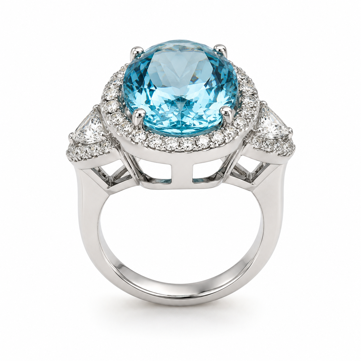 White Gold Aquamarine and Diamond Ring