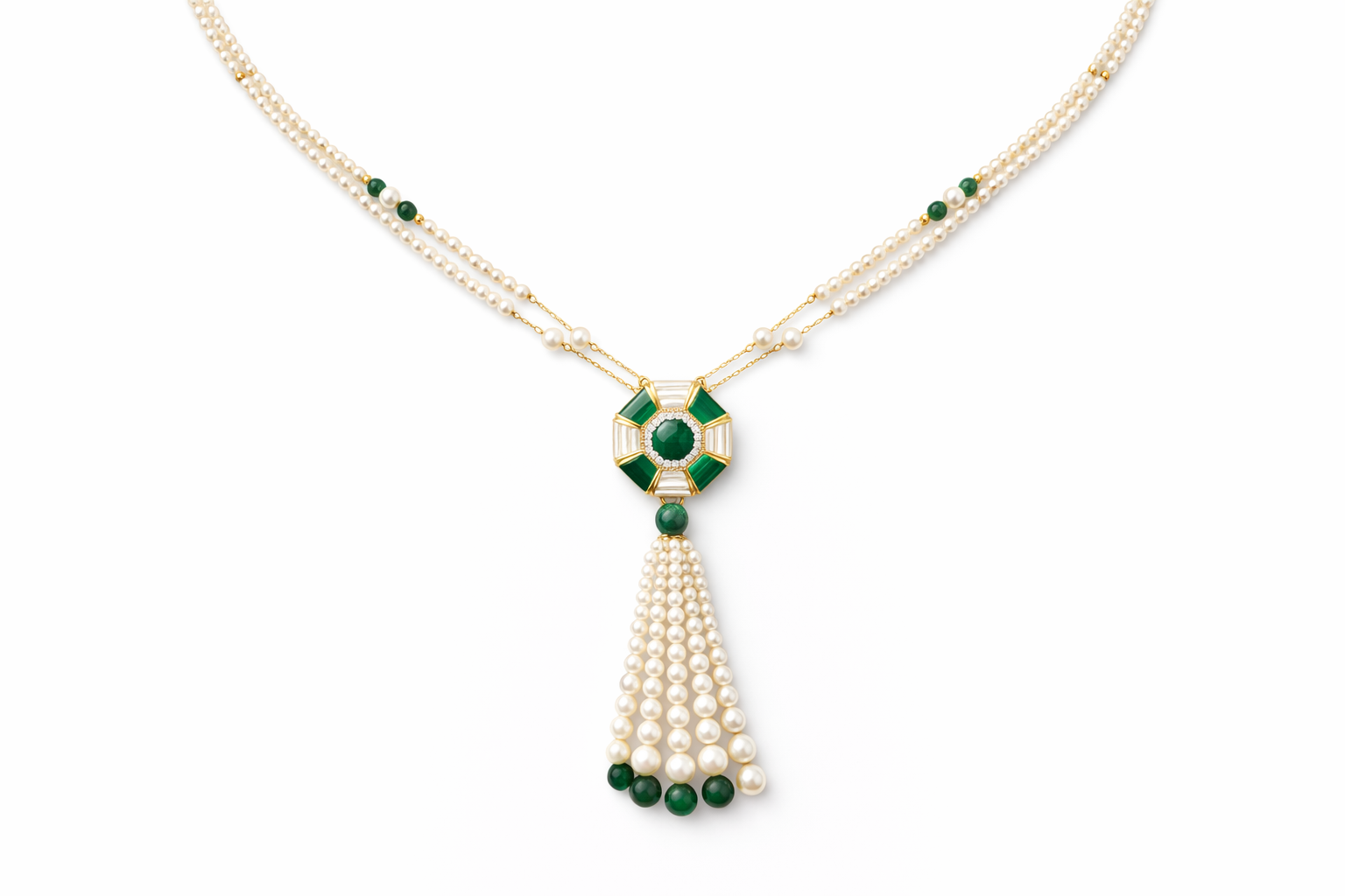Malachite, Mother of pearl and Diamond Necklace