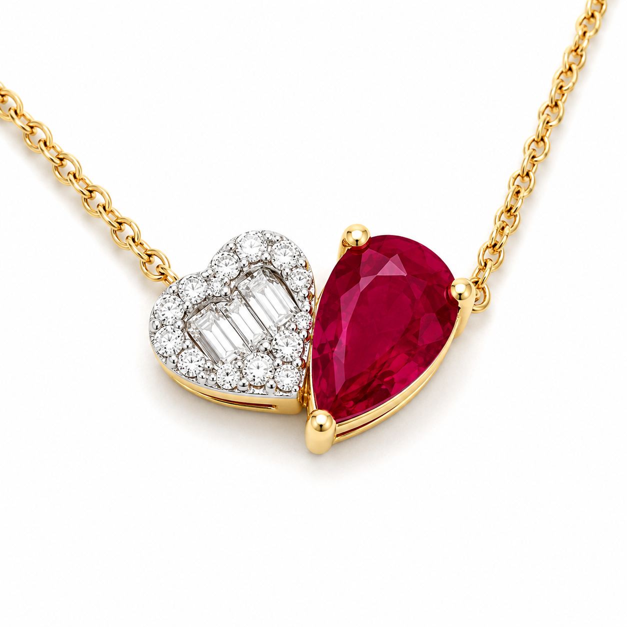 Yellow Gold Ruby and Diamond Necklace