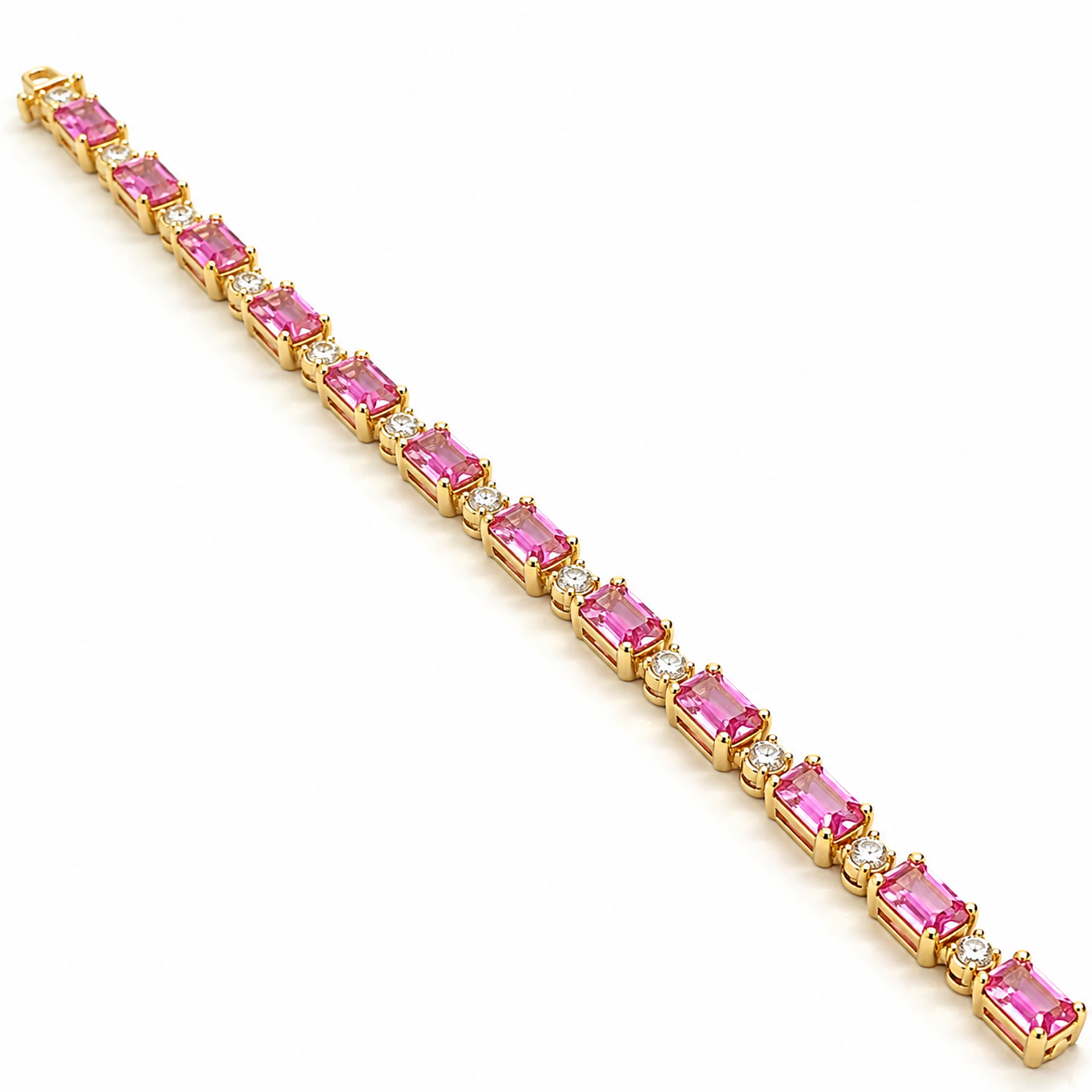 Yellow Gold Pink Sapphire and Diamond Bracelet