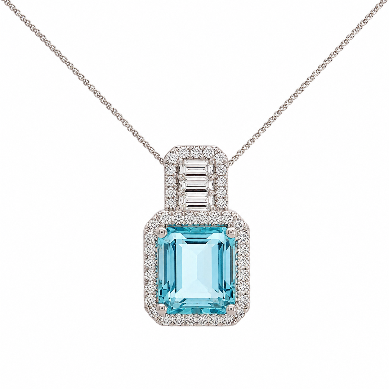 White Gold Aquamarine and Diamond Pendant