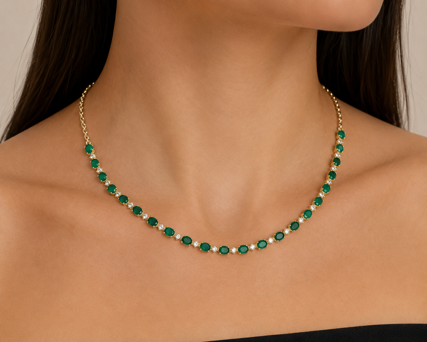 Yellow Gold Emerald and Diamond Necklace