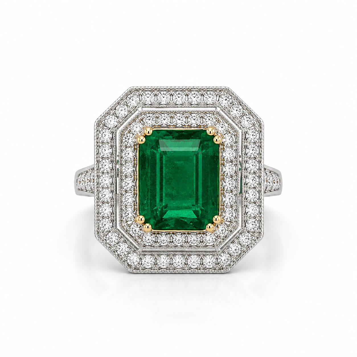 White Gold Emerald and Diamond Ring