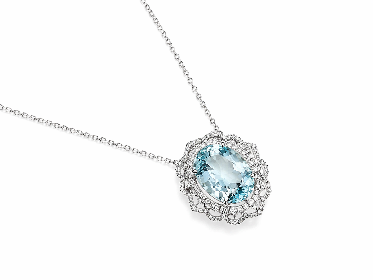 White Gold Aquamarine and Diamond Pendant