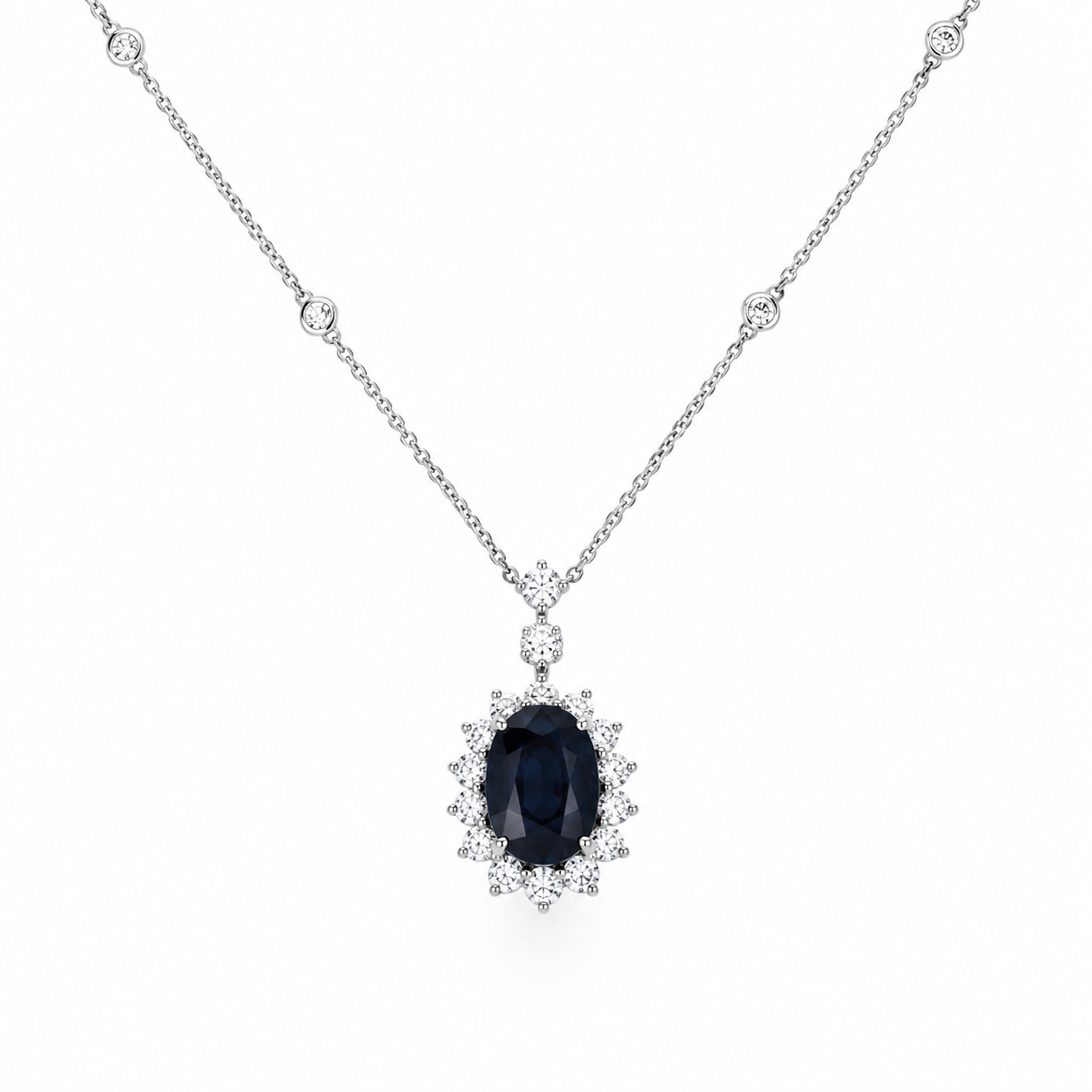 White Gold Sapphire and Diamond Necklace