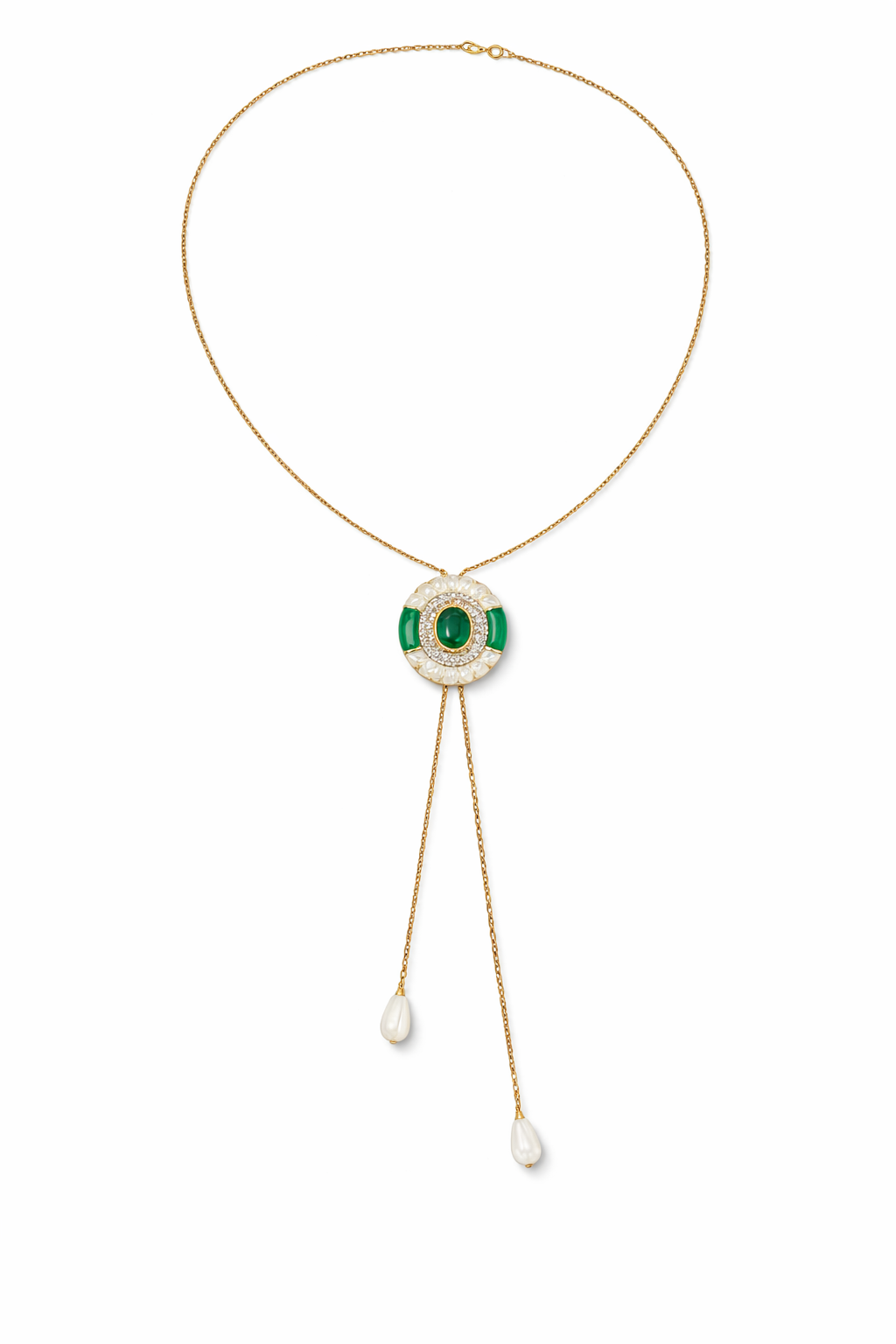 Malachite, Emerald, Mother of pearl and Diamond Necklace