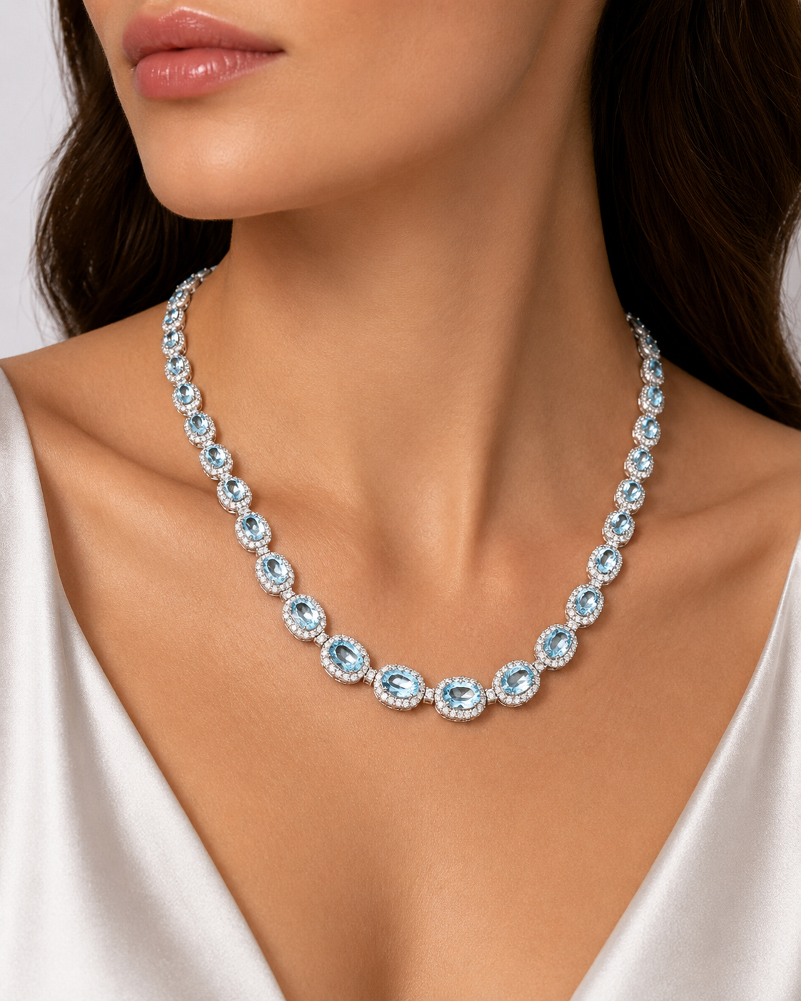 White Gold Aquamarine Diamond Necklace