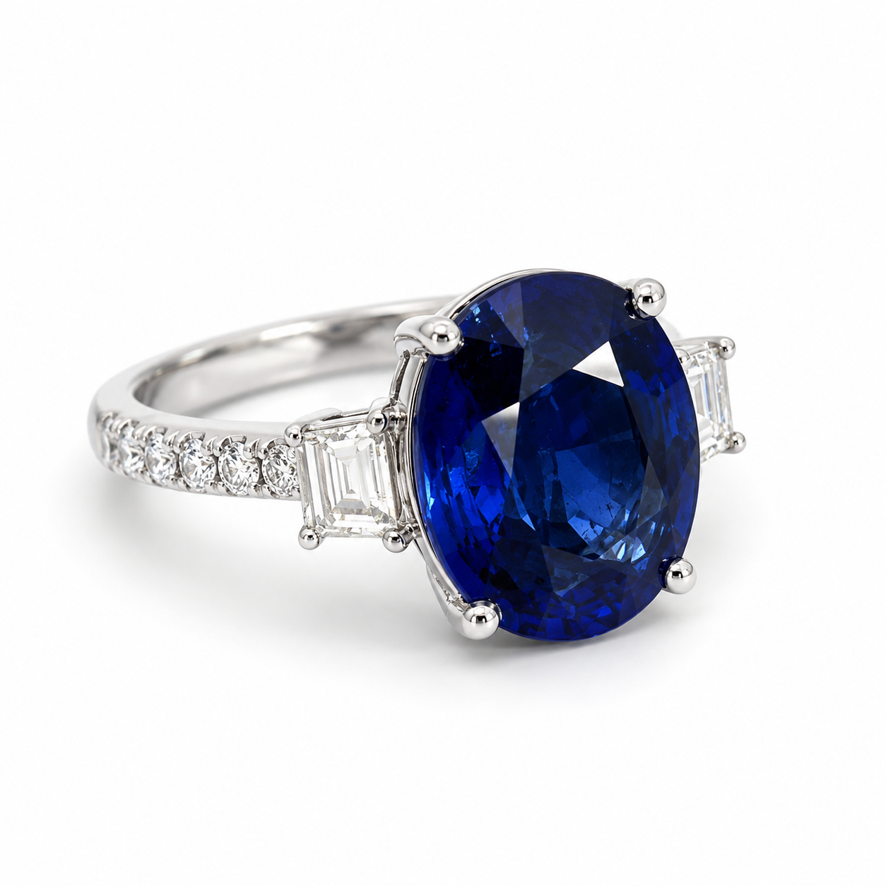 White Gold Sapphire and Diamond Ring