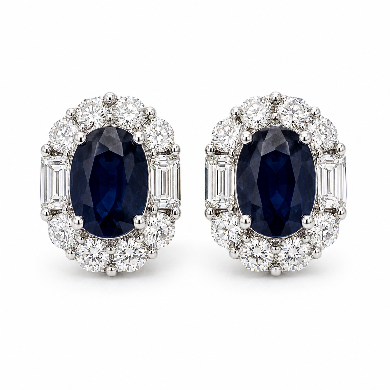 White Gold Sapphire and Diamond Earrings