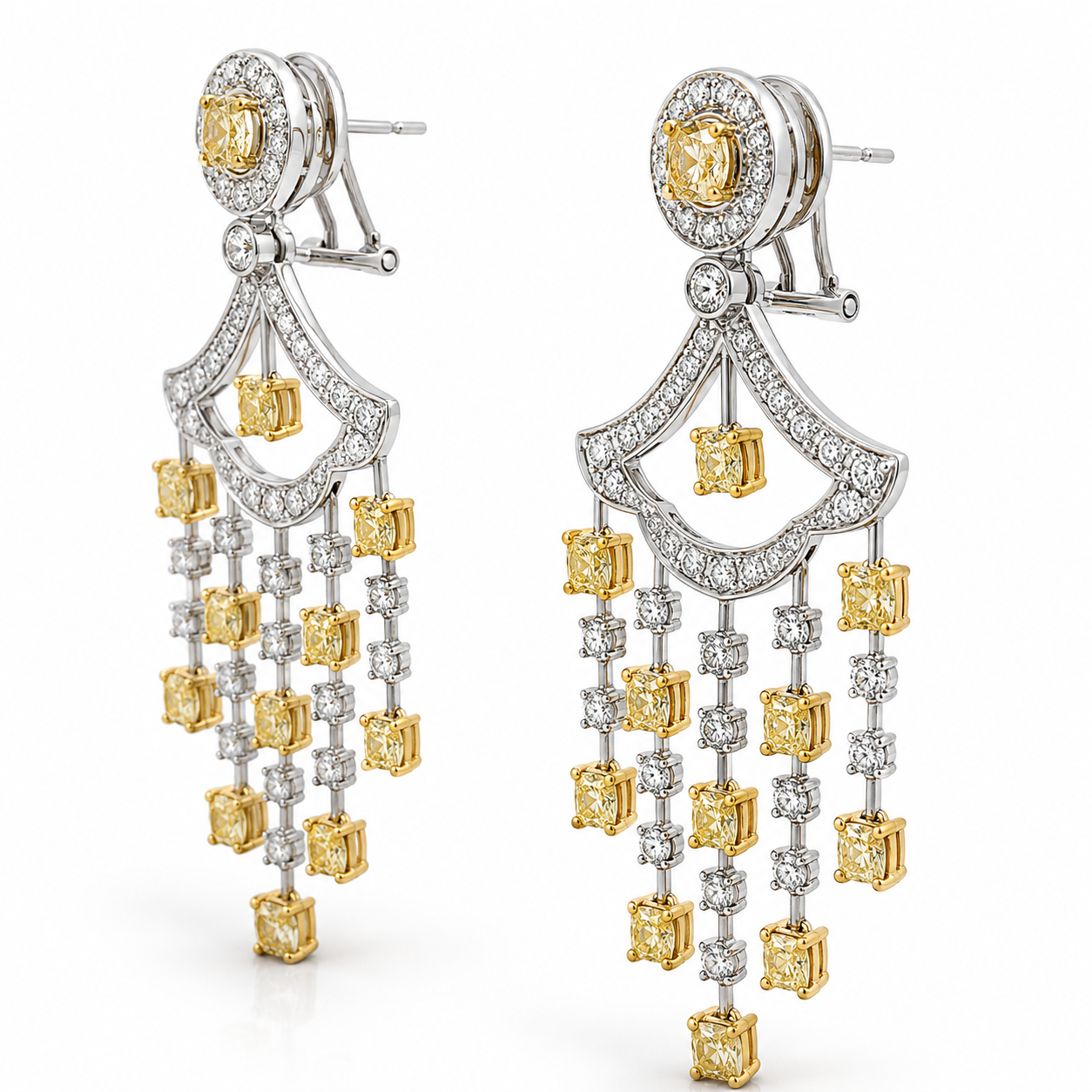 White Gold Yellow Diamond Earrings