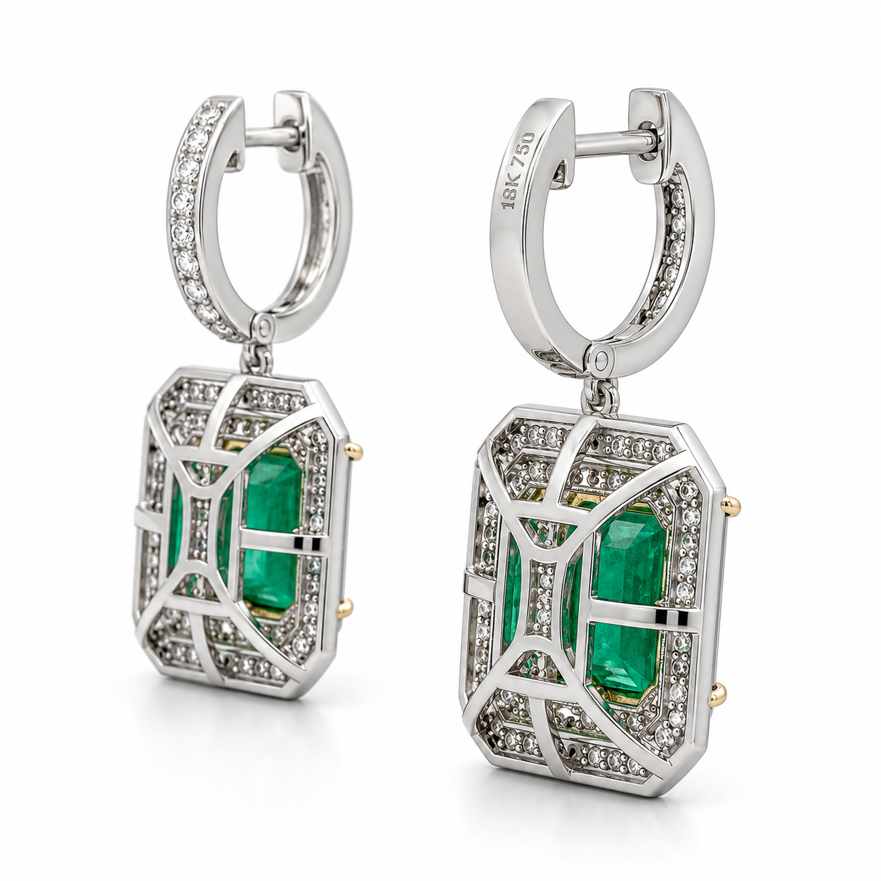 White Gold Emerald and Diamond Earrings