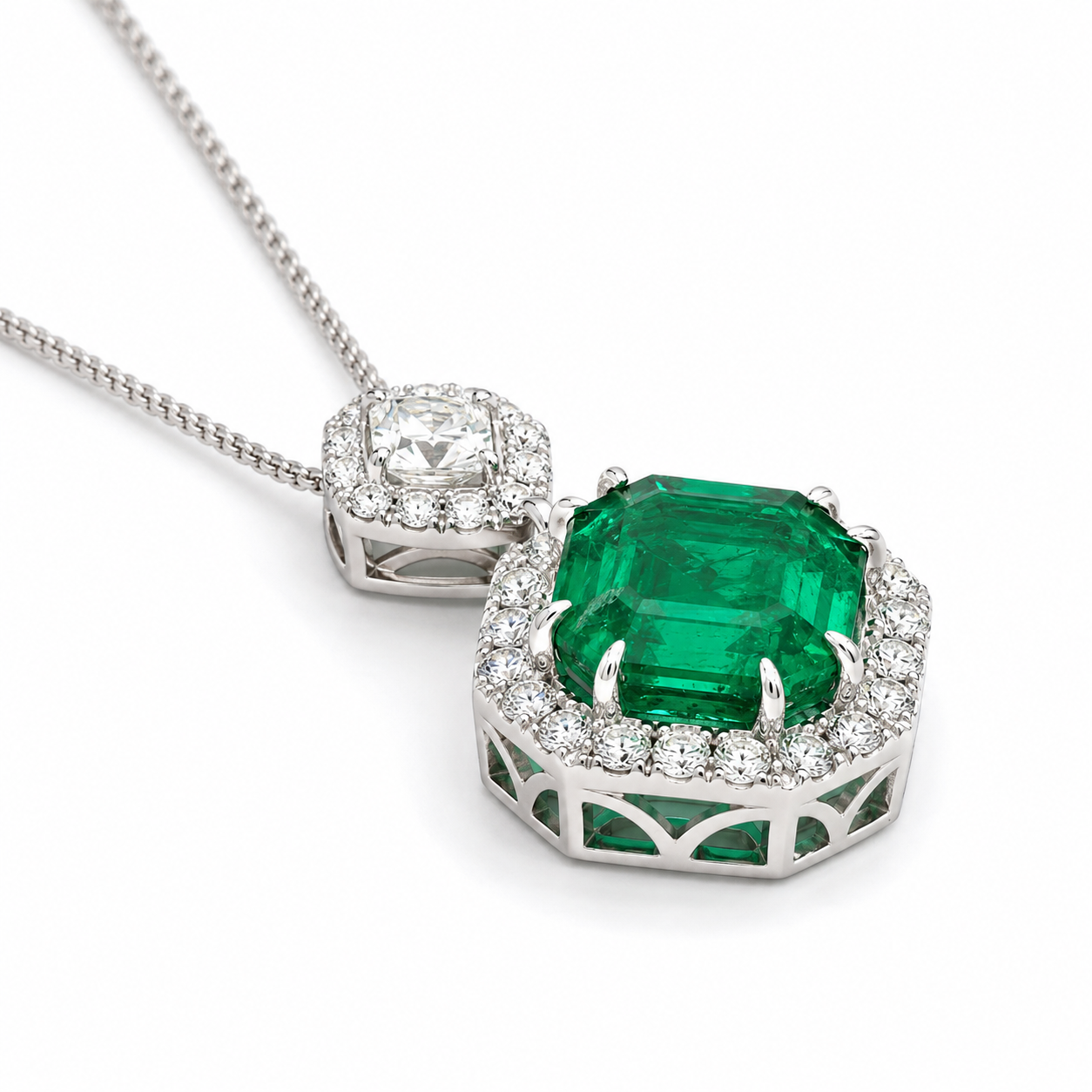 White Gold Emerald and Diamond Pendant