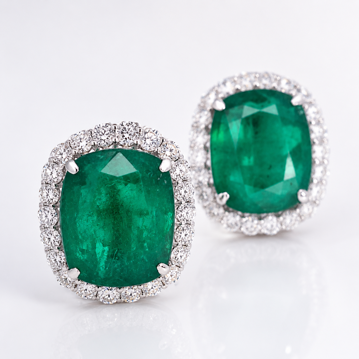 White Gold Emerald and Diamond Earrings
