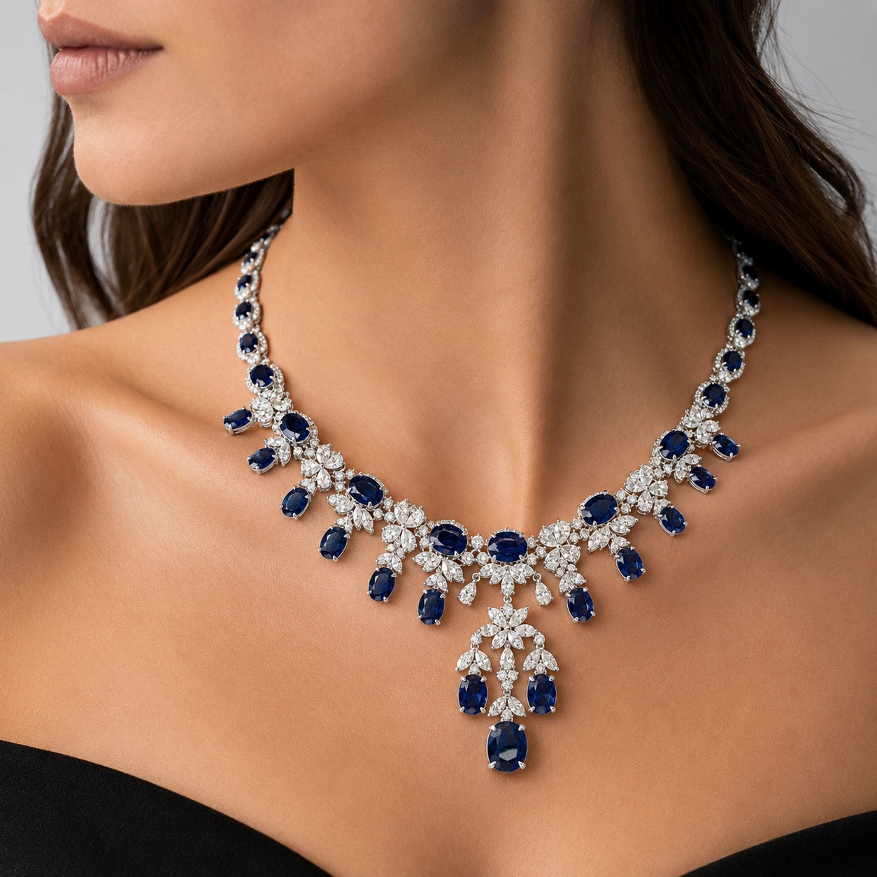 White Gold Sapphire and Diamond Necklace