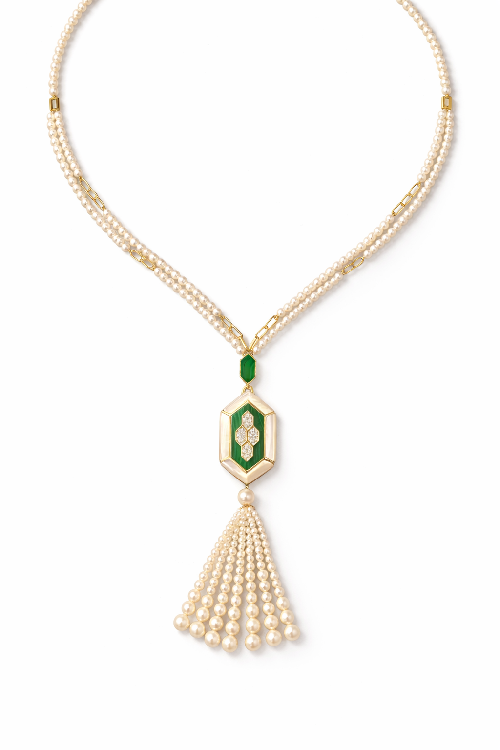 Malachite, Mother of pearl and Diamond Necklace