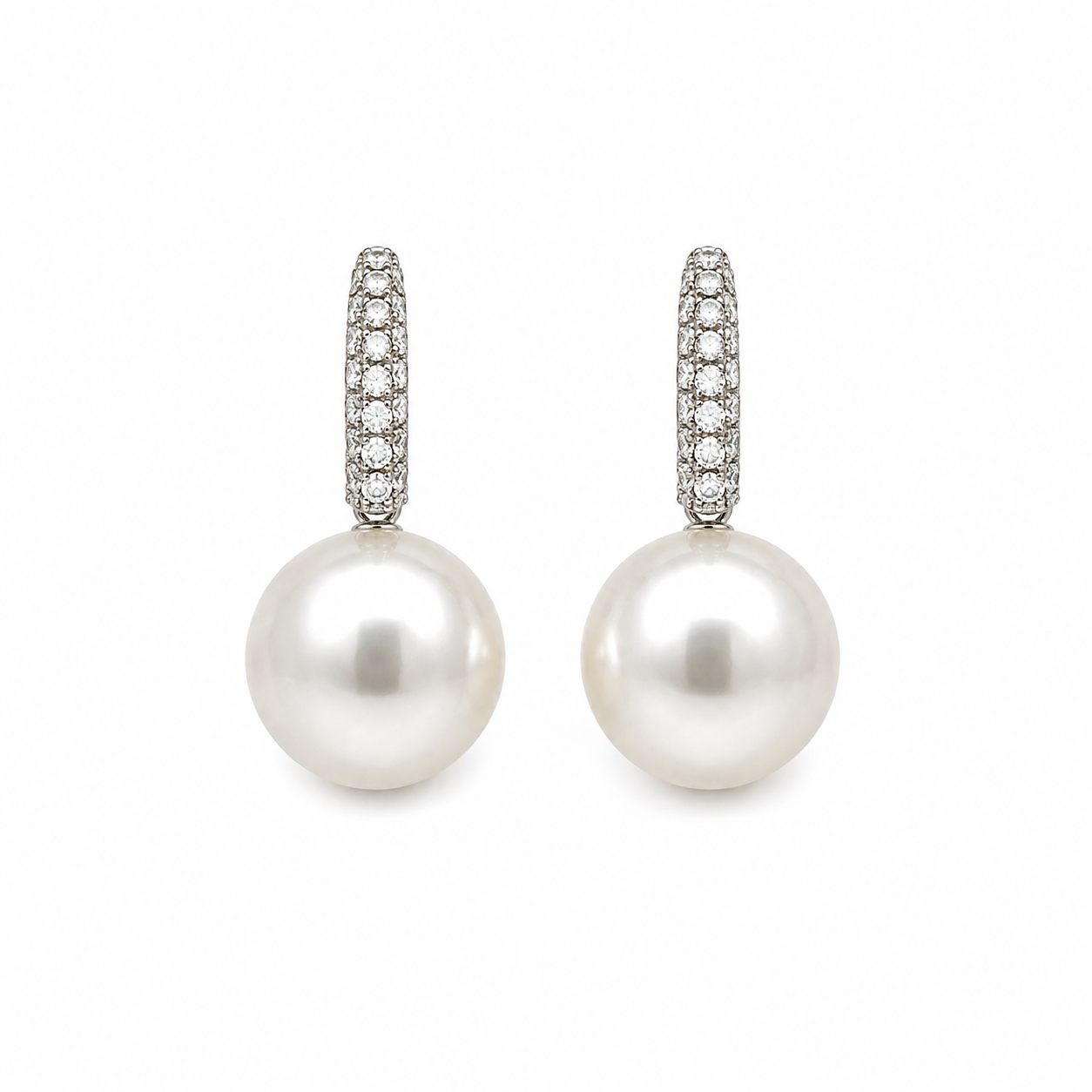 White Gold Pearl and Diamond Earrings