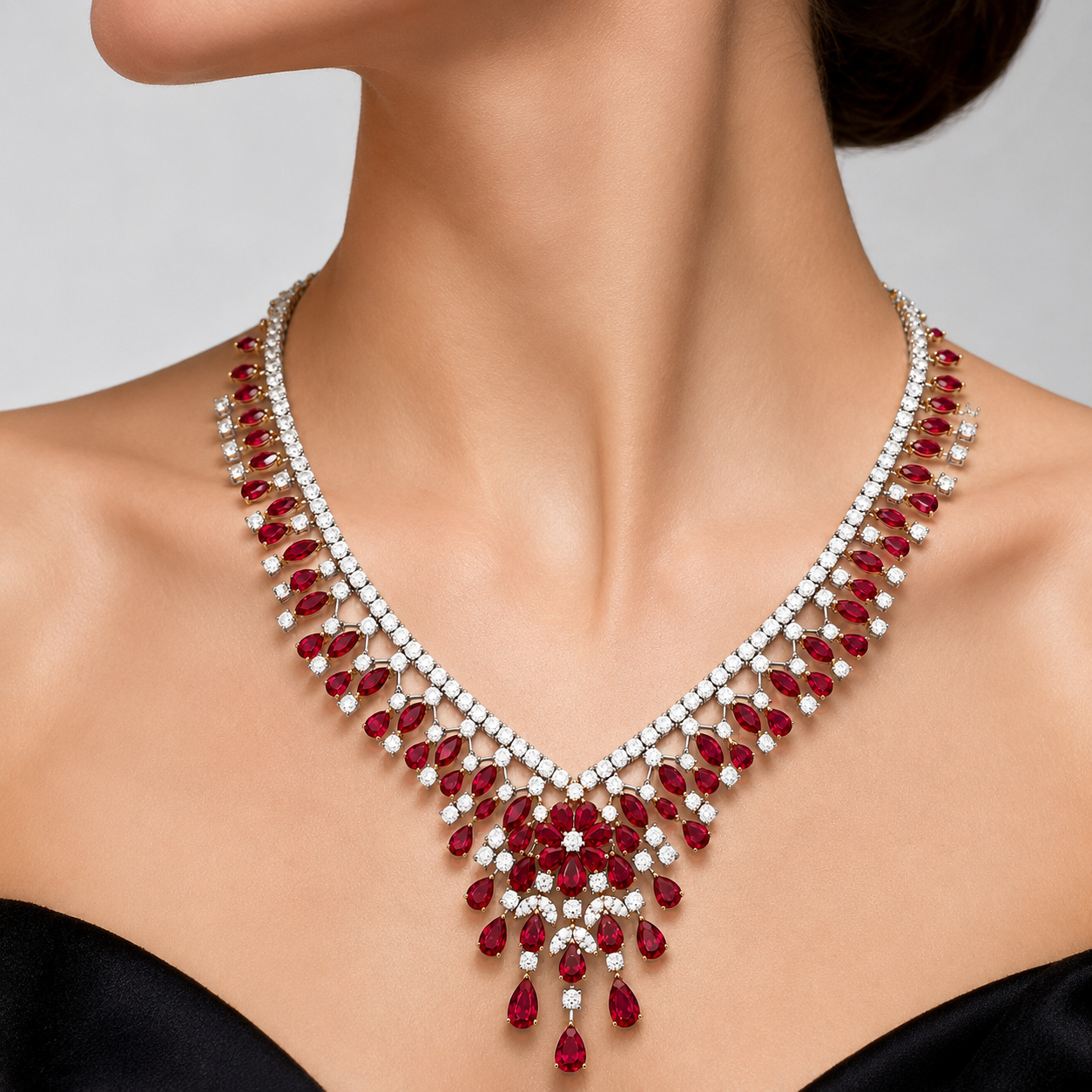 White Gold Ruby and Diamond Necklace