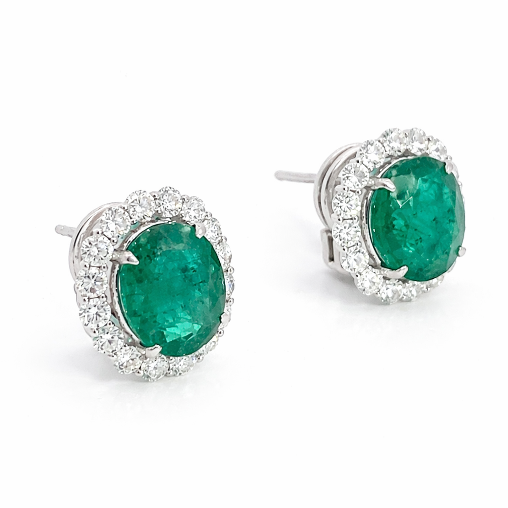 White Gold Emerald and Diamond Earrings