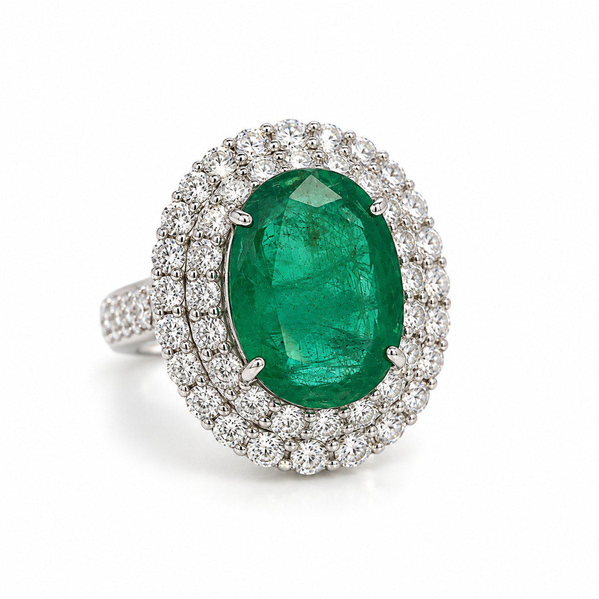 White Gold Emerald and Diamond Ring