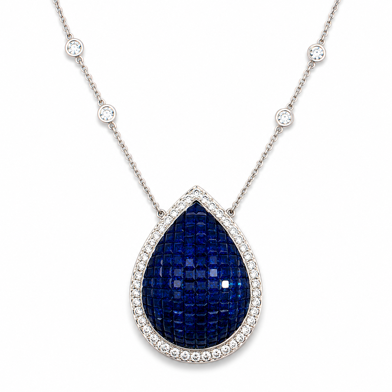 White Gold Sapphire and Diamond Necklace